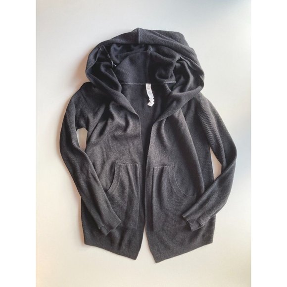 LULULEMON Cabin Yogi Wrap Heathered Black Boolux Hooded Cardigan Sweater, Size 4 - Picture 5 of 16